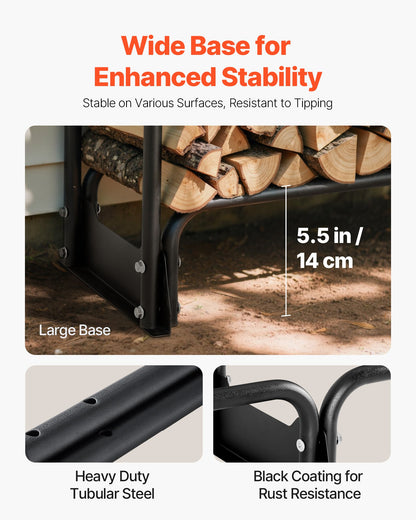 VEVOR Firewood Rack with Waterproof Cover, 383 x 36 x 117 cm Outdoor Firewood Holder, 660lb Weight Capacity, 1/2 Cord Log Holder, Half - Covered, Powder - coated Wood Storage Rack for Fireplace Deck - Factory Direct Shop