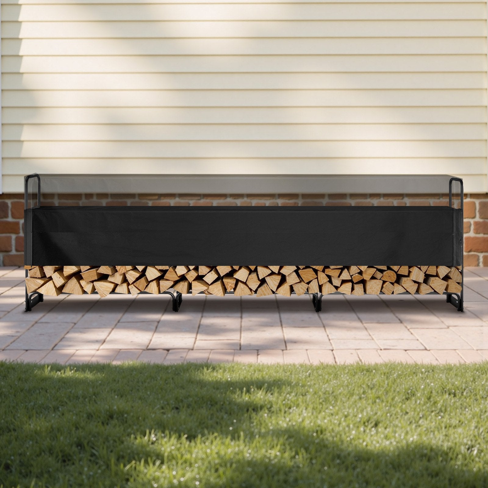 VEVOR Firewood Rack with Waterproof Cover, 383 x 36 x 117 cm Outdoor Firewood Holder, 660lb Weight Capacity, 1/2 Cord Log Holder, Half - Covered, Powder - coated Wood Storage Rack for Fireplace Deck - Factory Direct Shop