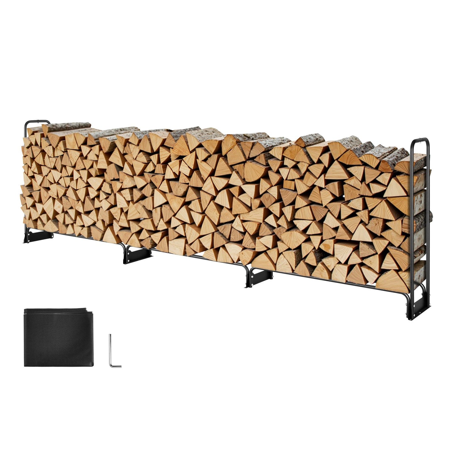 VEVOR Firewood Rack with Waterproof Cover, 383 x 36 x 117 cm Outdoor Firewood Holder, 660lb Weight Capacity, 1/2 Cord Log Holder, Half - Covered, Powder - coated Wood Storage Rack for Fireplace Deck - Factory Direct Shop