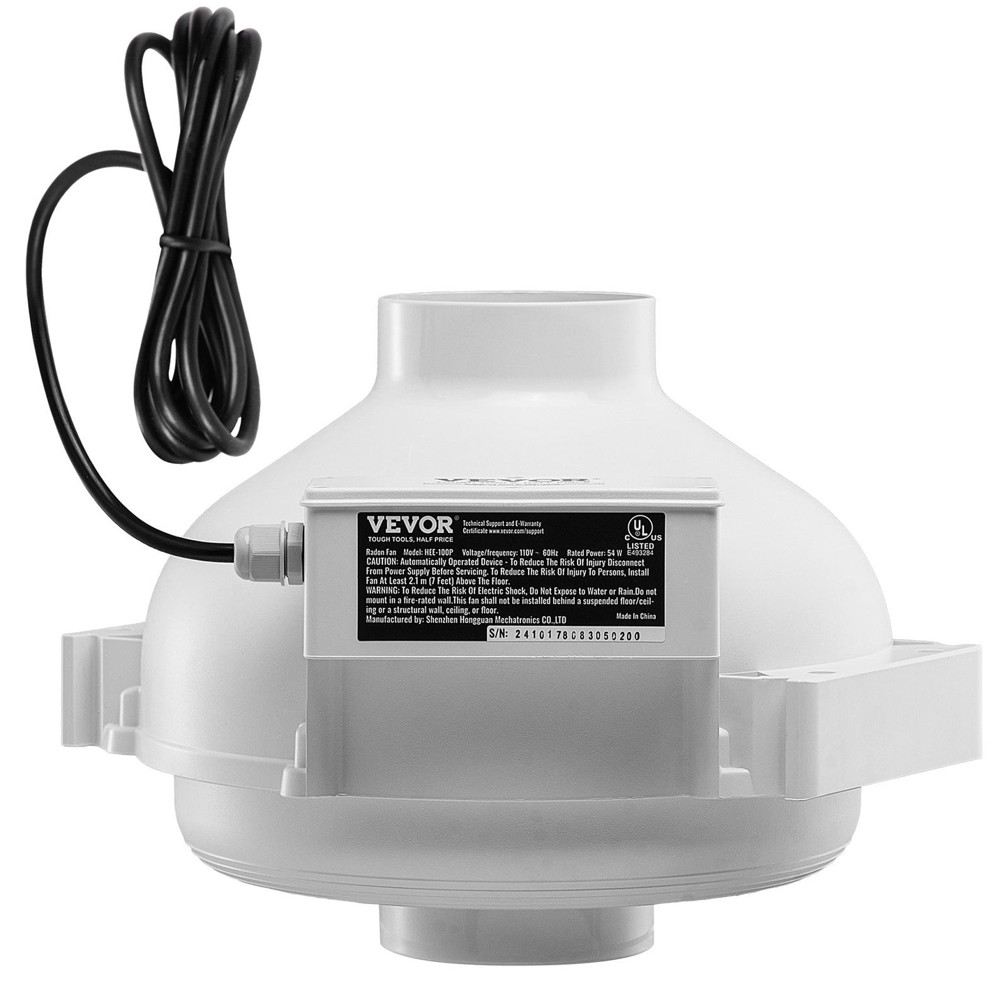 4" to 4.5" Radon Mitigation Fan System Kit Quiet 260 CFM Inline Duct Fan