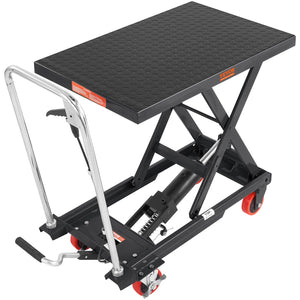 Hydraulic Lift Table Cart, 330lbs Capacity 28.5" Lifting Height, Manual Single Scissor Lift Table with 4 Wheels and Non-slip Pad, Hydraulic Scissor Cart for Material Handling, Black