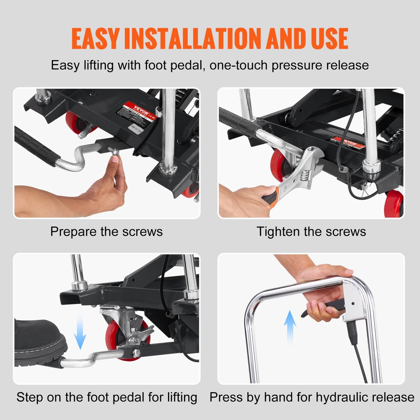 Hydraulic Lift Table Cart, 330lbs Capacity 28.5" Lifting Height, Manual Single Scissor Lift Table with 4 Wheels and Non-slip Pad, Hydraulic Scissor Cart for Material Handling, Black