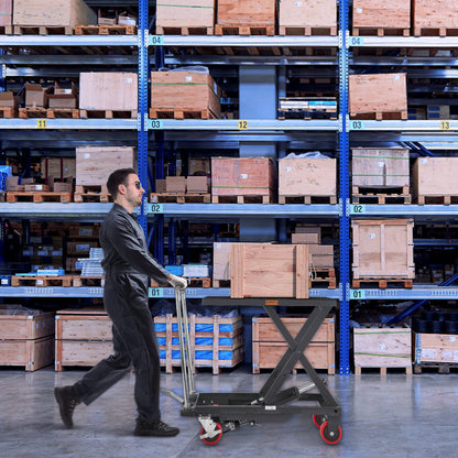 Hydraulic Lift Table Cart, 330lbs Capacity 28.5" Lifting Height, Manual Single Scissor Lift Table with 4 Wheels and Non-slip Pad, Hydraulic Scissor Cart for Material Handling, Black