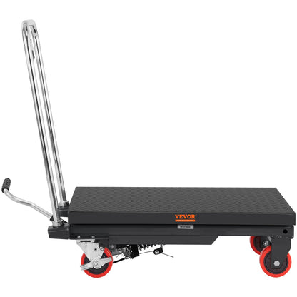 Hydraulic Lift Table Cart, 330lbs Capacity 28.5" Lifting Height, Manual Single Scissor Lift Table with 4 Wheels and Non-slip Pad, Hydraulic Scissor Cart for Material Handling, Black