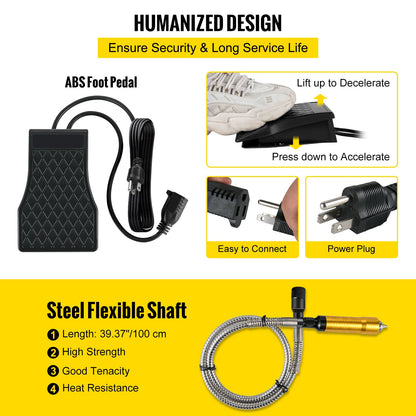 Flex Shaft Grinder Rotary Tool 780W 6.5mm Chuck w/ Foot Pedal 45 Accessory