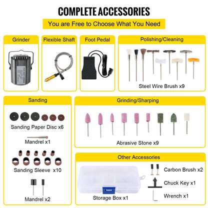 Flex Shaft Grinder Rotary Tool 780W 6.5mm Chuck w/ Foot Pedal 45 Accessory