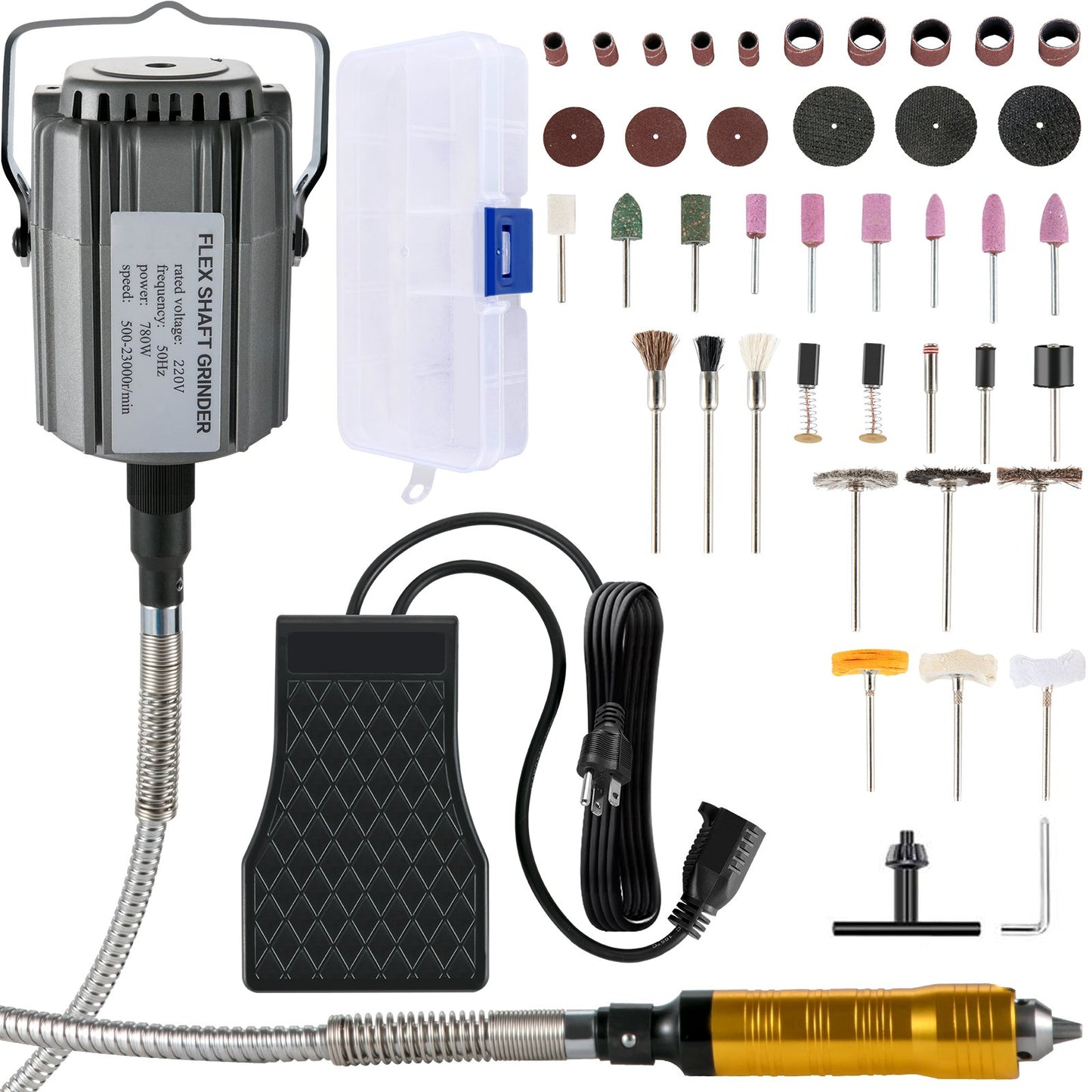 Flex Shaft Grinder Rotary Tool 780W 6.5mm Chuck w/ Foot Pedal 45 Accessory