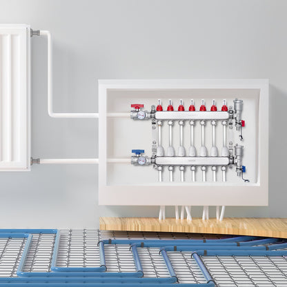 7-Branch Radiant Heat Manifold, 1/2" PEX Tubing Manifold, Stainless Steel PEX Manifold for Hydronic Radiant Floor Heating, Radiant Heat PEX Manifold Kit with 1/2" Adapters Included