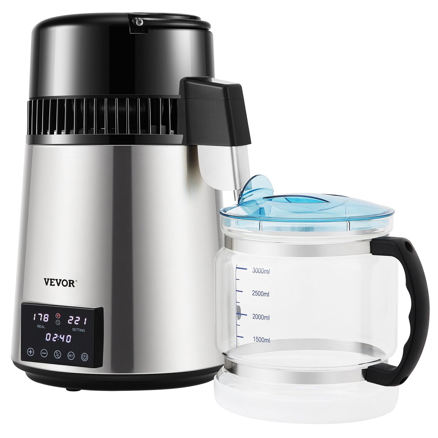 4L Water Distiller 1.5L/H Distilled Water Maker Timing Dual-Temp Silver