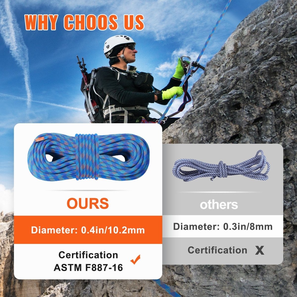 Climbing Rope 50M - 25KN Breaking Tension - Blue - Factory Direct Shop