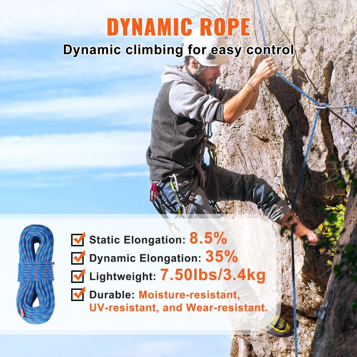 Climbing Rope 50M - 25KN Breaking Tension - Blue - Factory Direct Shop