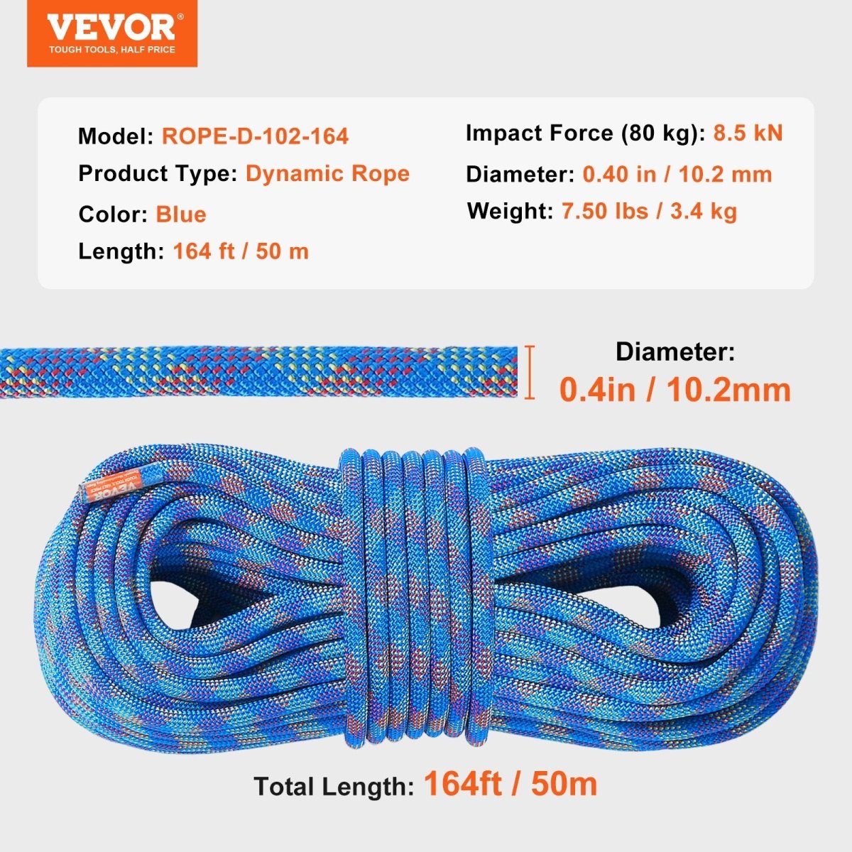 Climbing Rope 50M - 25KN Breaking Tension - Blue - Factory Direct Shop