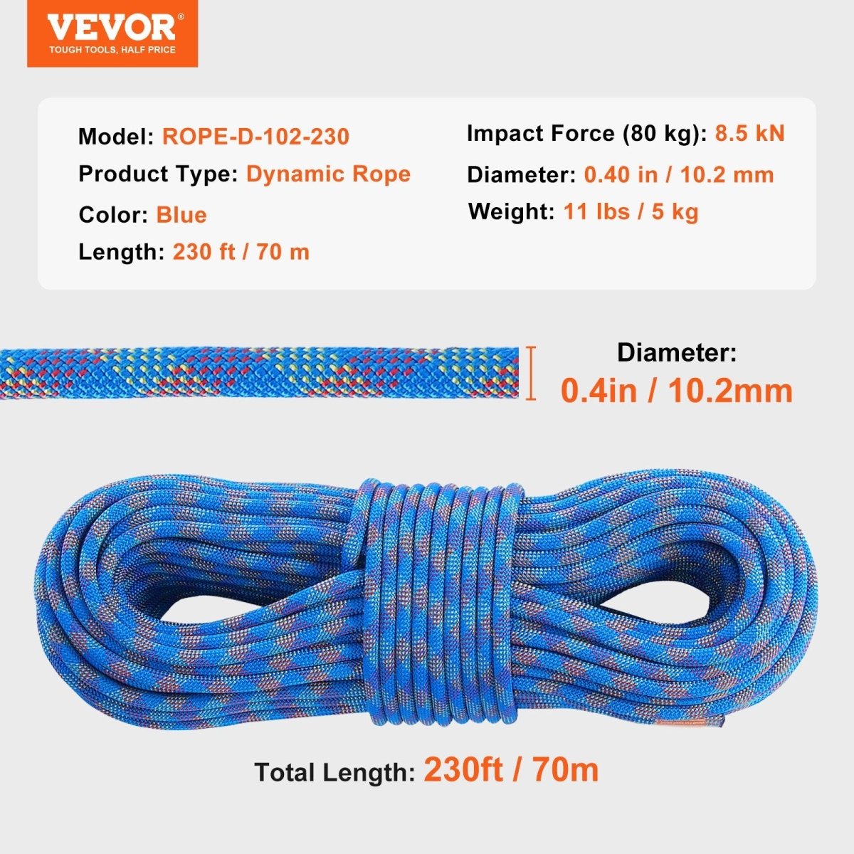 Climbing Rope 70M - 25 kN Breaking Tensile - Blue - Factory Direct Shop