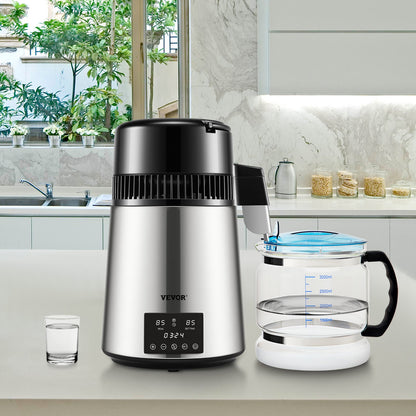 4L Water Distiller Distilled Water Maker 1 L/H w/ Timing Dual-Temp Silver