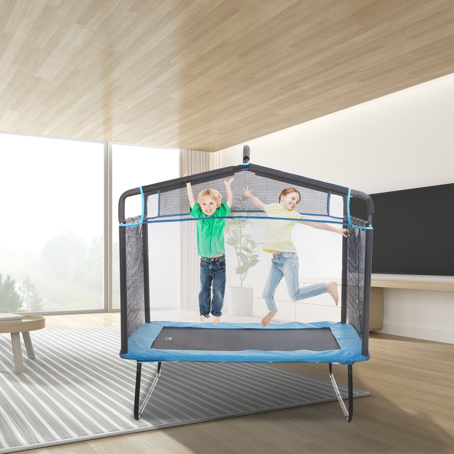 6FT Trampoline for Kids, 72" Indoor/Outdoor Toddlers Trampoline, Mini Baby Trampoline with Safety Enclosure Net, Gymnastics Bar, Hammock, Recreational Trampoline Birthday Gift for 3+ Years Kids