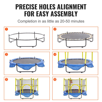 5FT Trampoline for Kids, 60" Indoor Outdoor Trampoline with Safety Enclosure Net, Basketball Hoop and Ocean Balls, Mini Toddler Recreational Trampoline Birthday Gifts for 3+ Years Kids