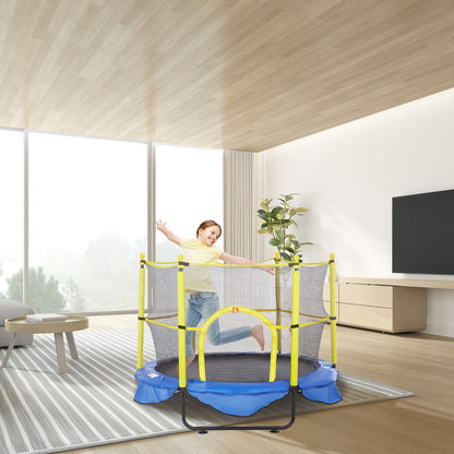 5FT Trampoline for Kids, 60" Indoor Outdoor Trampoline with Safety Enclosure Net, Basketball Hoop and Ocean Balls, Mini Toddler Recreational Trampoline Birthday Gifts for 3+ Years Kids