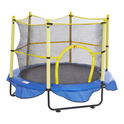 5FT Trampoline for Kids, 60" Indoor Outdoor Trampoline with Safety Enclosure Net, Basketball Hoop and Ocean Balls, Mini Toddler Recreational Trampoline Birthday Gifts for 3+ Years Kids