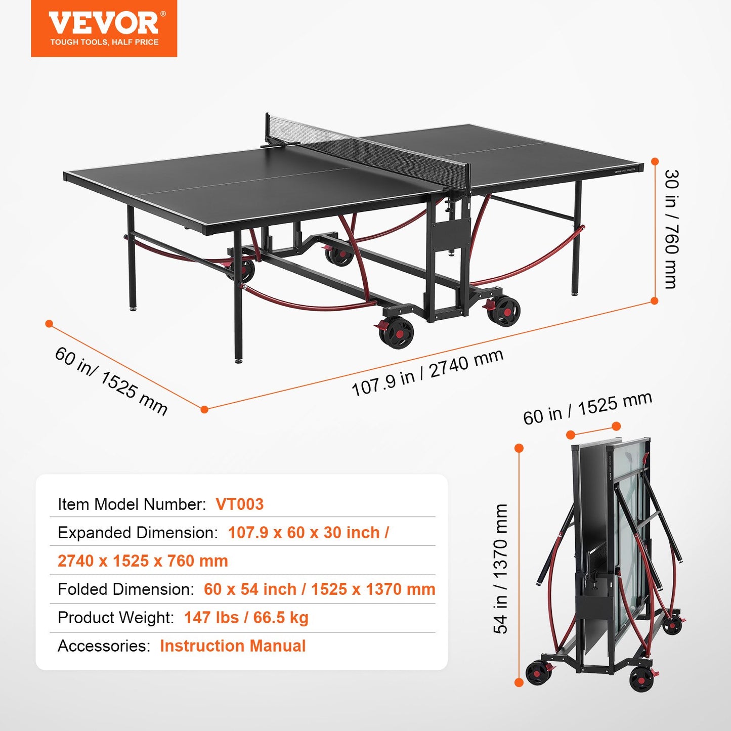Ping Pong Table Foldable Table Tennis Game Table Indoor Outdoor with Net