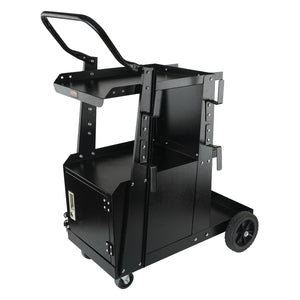Welding Cart, 2-Tier Heavy Duty Welder Cart with Anti-Theft Lockable Cabinet, 265LBS Weight Capacity, 360° Swivel Wheels, Tank Storage Safety Chains, Welding Cabinet for TIG, ARC, Plasma Cutter