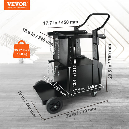Welding Cart, 2-Tier Heavy Duty Welder Cart with Anti-Theft Lockable Cabinet, 265LBS Weight Capacity, 360° Swivel Wheels, Tank Storage Safety Chains, Welding Cabinet for TIG, ARC, Plasma Cutter