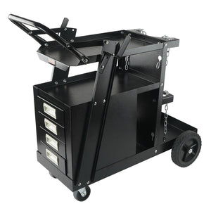 Welding Cart, 2-Tier 4 Drawers Welder Cart with 265 LBS Weight Capacity, Swivel Wheels, Tank Storage Safety Chains, Heavy Duty Rolling MIG Welder Cart for Mig Welder and Plasma Cutter
