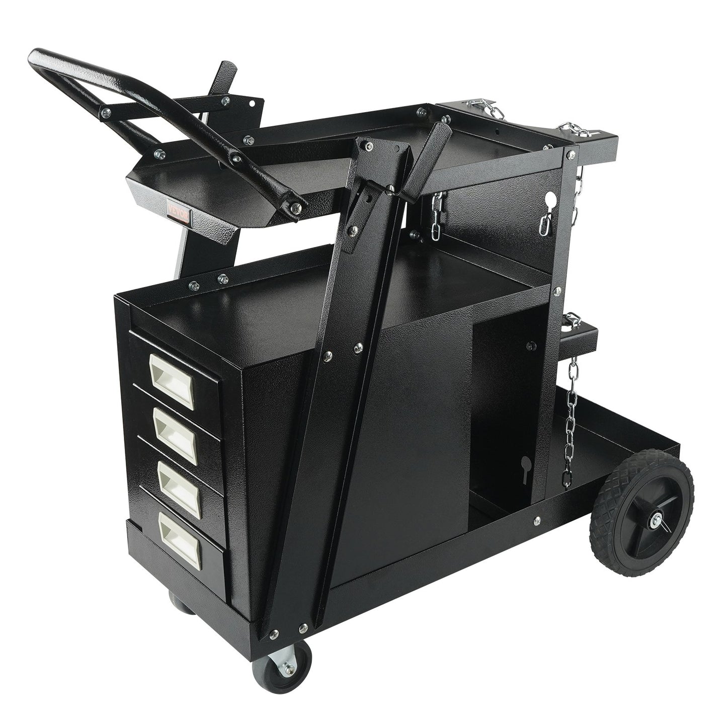 Welding Cart, 2-Tier 4 Drawers Welder Cart with 265 LBS Weight Capacity, Swivel Wheels, Tank Storage Safety Chains, Heavy Duty Rolling MIG Welder Cart for Mig Welder and Plasma Cutter