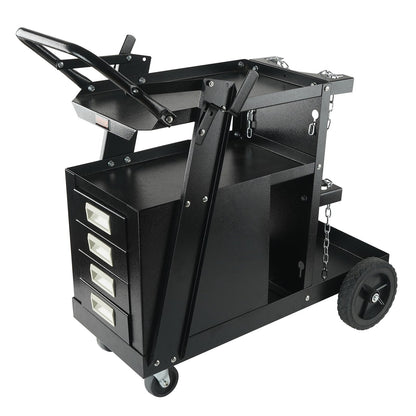 Welding Cart, 2-Tier 4 Drawers Welder Cart with 265 LBS Weight Capacity, Swivel Wheels, Tank Storage Safety Chains, Heavy Duty Rolling MIG Welder Cart for Mig Welder and Plasma Cutter