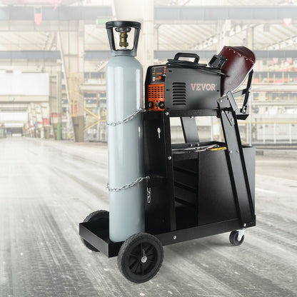 Welding Cart, 2-Tier 4 Drawers Welder Cart with 265 LBS Weight Capacity, Swivel Wheels, Tank Storage Safety Chains, Heavy Duty Rolling MIG Welder Cart for Mig Welder and Plasma Cutter