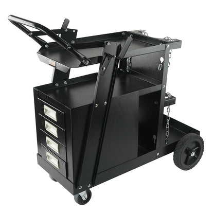 Welding Cart, 2-Tier 4 Drawers Welder Cart with 265 LBS Weight Capacity, Swivel Wheels, Tank Storage Safety Chains, Heavy Duty Rolling MIG Welder Cart for Mig Welder and Plasma Cutter