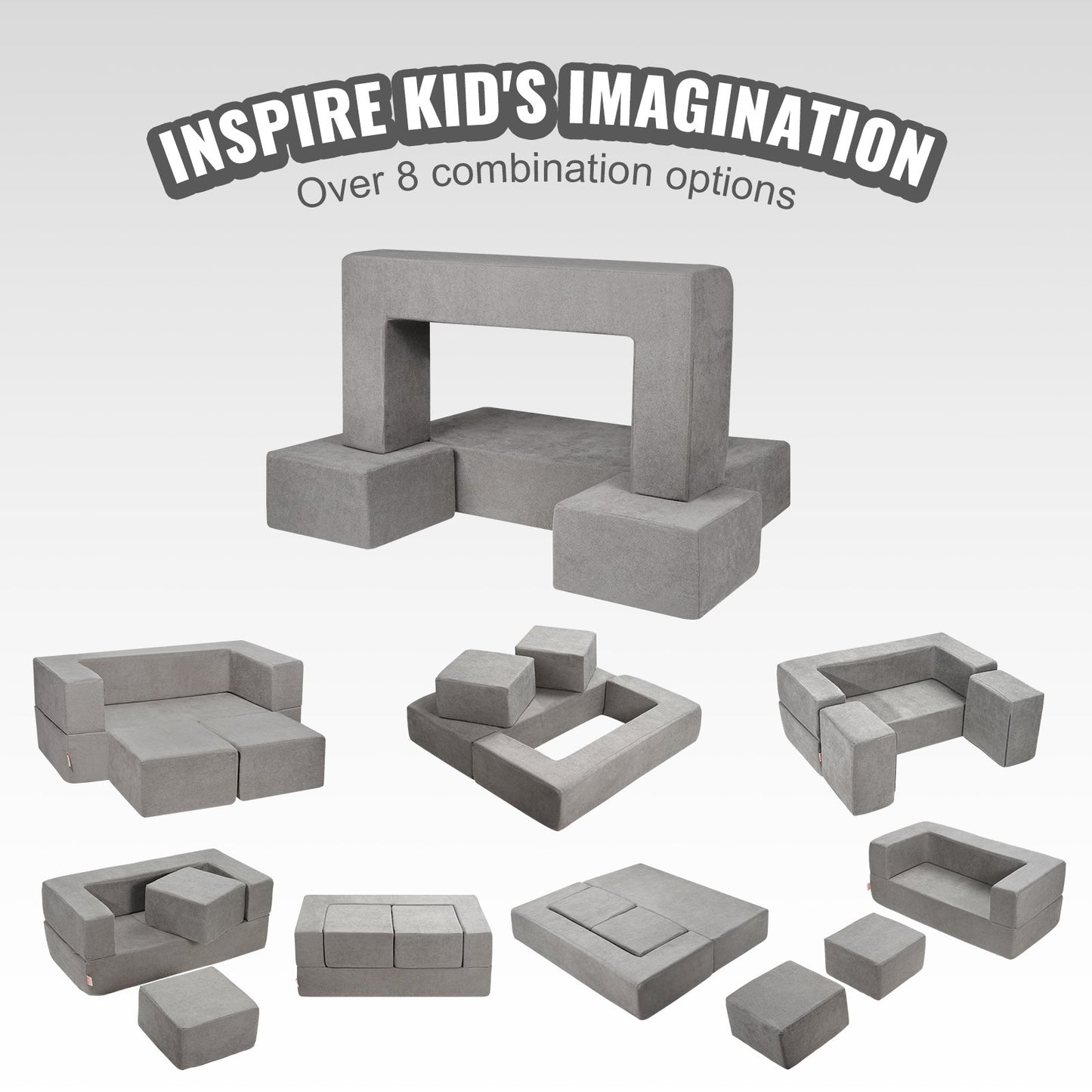 Modular Kids Play Couch 4Pcs DIY Creative Child Sectional Sofa Dark Grey
