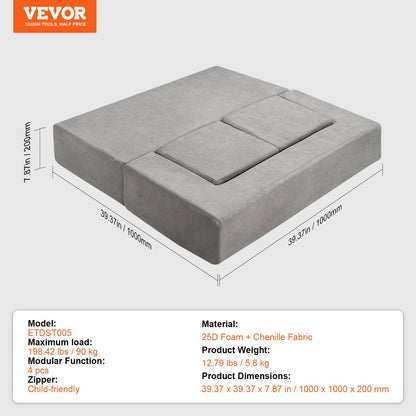 Modular Kids Play Couch 4Pcs DIY Creative Child Sectional Sofa Dark Grey