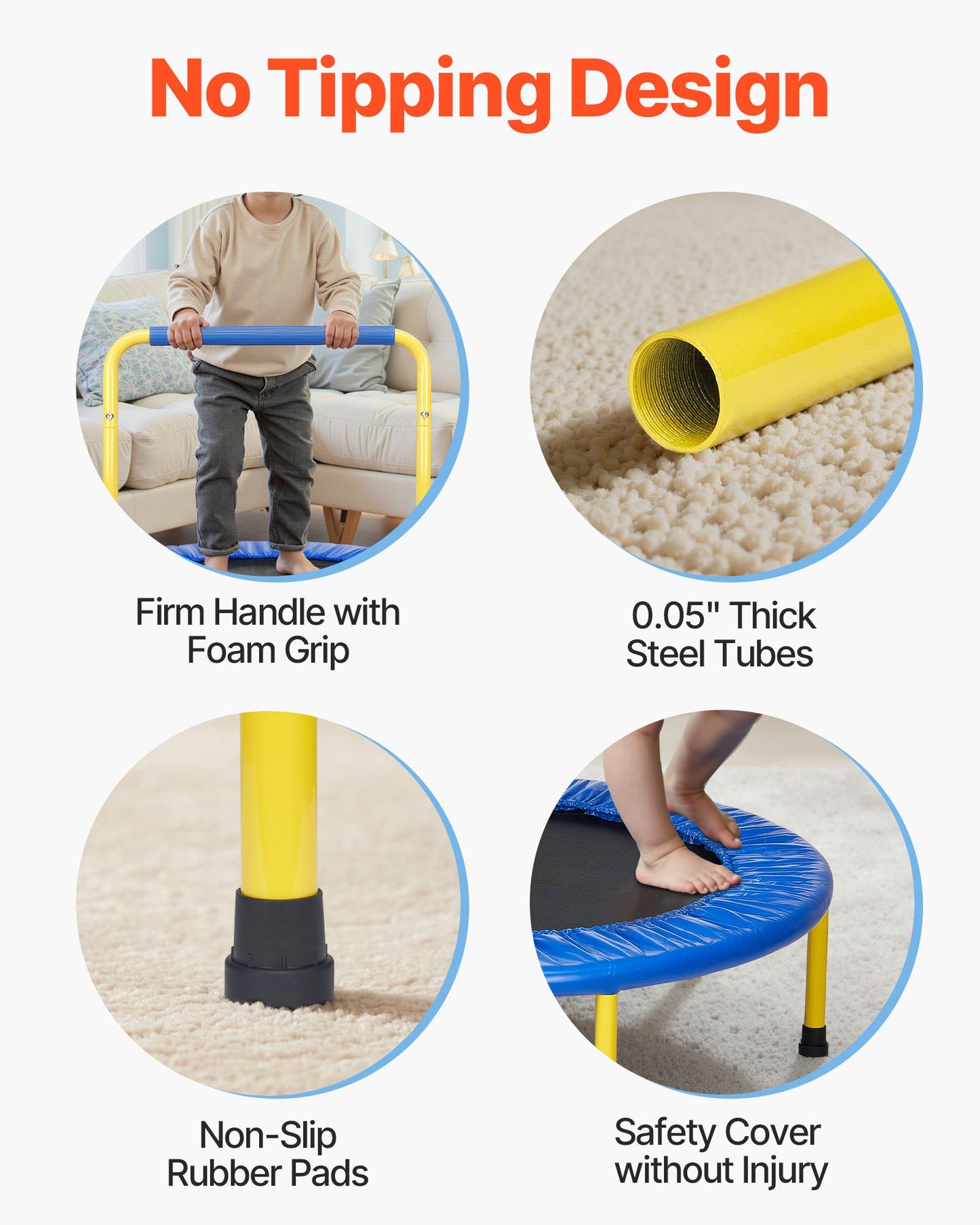 3FT Trampoline for Kids, 92 cm Trampolines Indoor/Outdoor Trampoline for Toddlers, Foldable Mini Baby Trampoline with Foam Handle, Recreational Trampoline Birthday Gift for 3+ Years Kids