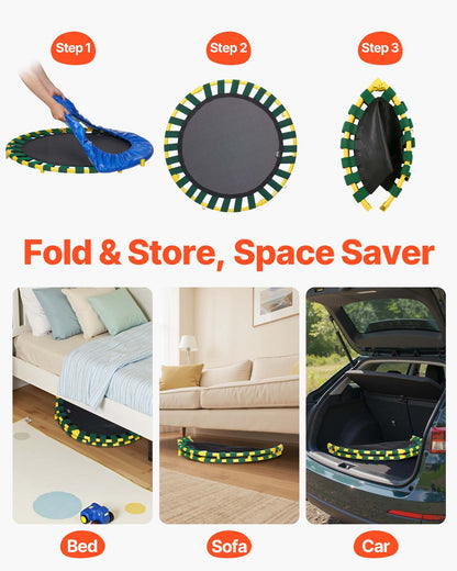 3FT Trampoline for Kids, 92 cm Trampolines Indoor/Outdoor Trampoline for Toddlers, Foldable Mini Baby Trampoline with Foam Handle, Recreational Trampoline Birthday Gift for 3+ Years Kids