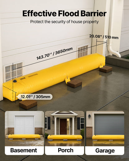 Flood Barrier Hydro Barrier 12' Length x 12" Height for Water Diversion