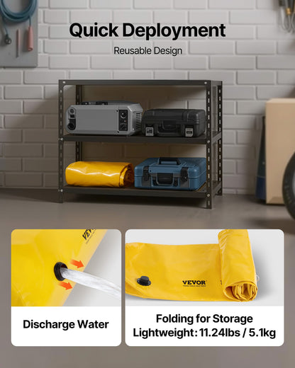 Flood Barrier Hydro Barrier 12' Length x 12" Height for Water Diversion