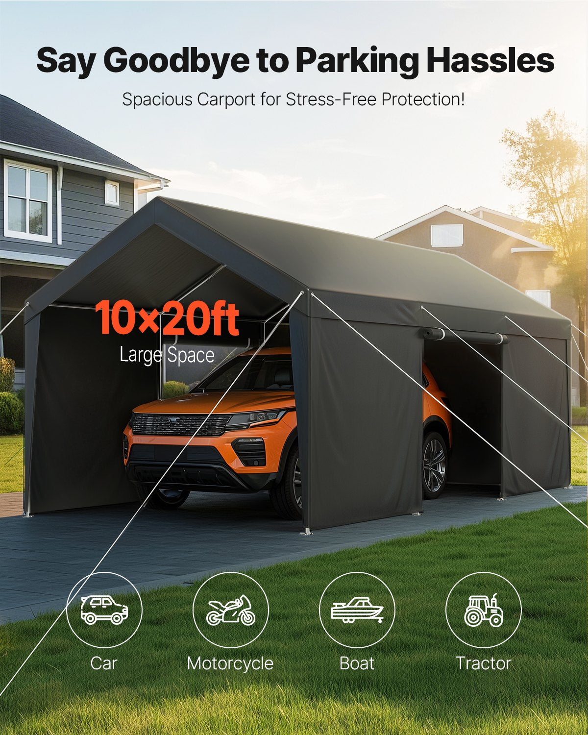 Carport Car Canopy 12x20FT Heavy Duty Car Shelter with Sidewalls White