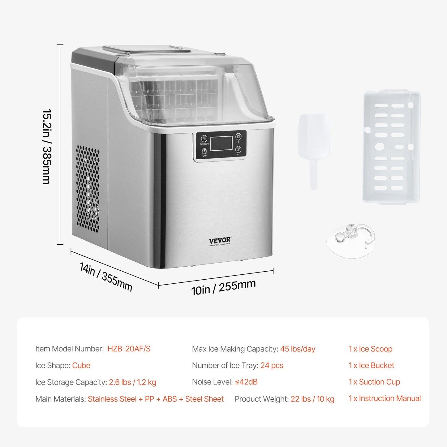 Portable Countertop Ice Maker 45Lbs/24H Self-Cleaning with Scoop Basket