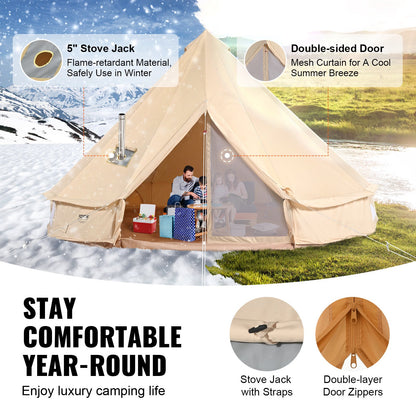 Canvas Bell Tent 4m/13.12ft 4-Season Camping Yurt Tent with Stove Jack