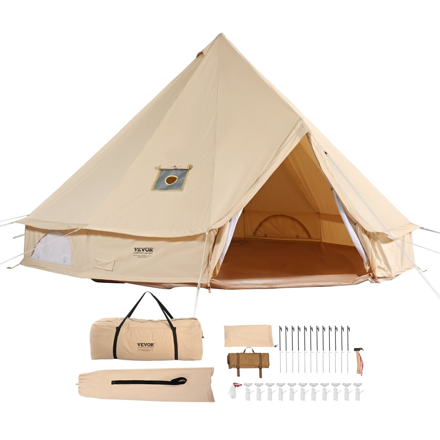 Canvas Bell Tent 4m/13.12ft 4-Season Camping Yurt Tent with Stove Jack