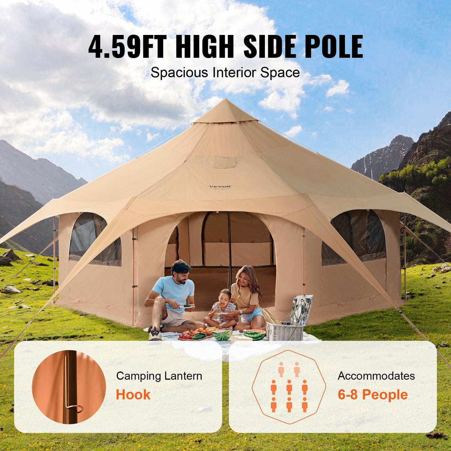 Canvas Tent 4 Seasons 5 m/16.4 ft Bell Tent for Camping with Stove Jack