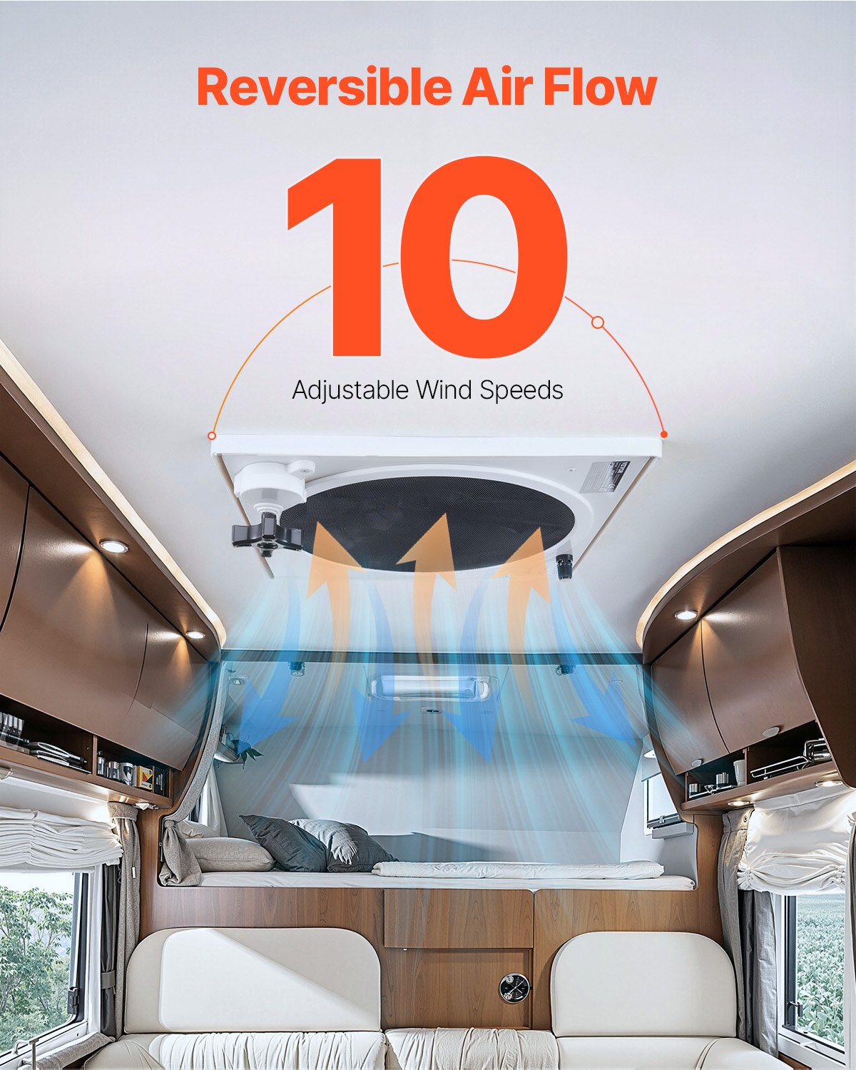 RV Vent Roof Fan 355.6 mm 10-Speed Reversible with Remote Control