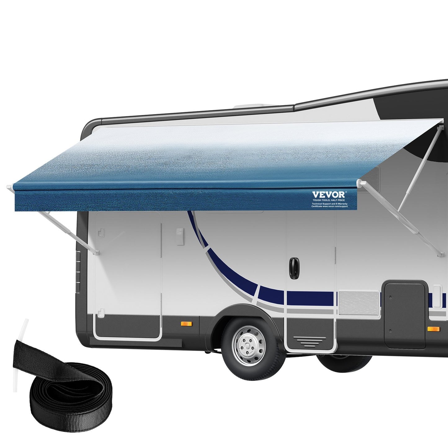 VEVOR RV Awning Fabric Replacement, 6.15m Fabric Length for 6.4m Awning, Heavy Duty 3-Ply 16oz PVC Camper Awning Fabric, Waterproof & UV Protection Outdoor Canopy for RV, Trailer, Motorhome, Blue Fade