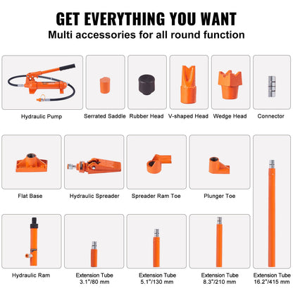 4 Ton Porta Power Kit, Portable Hydraulic Jack with 3.9 ft/1.2 m Oil Hose, Auto Body Frame Repair Kit with Storage Case for Car Repair, Truck, Farm (8800 LBS)