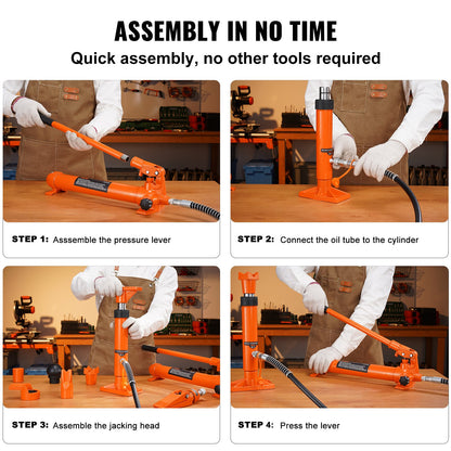 4 Ton Porta Power Kit, Portable Hydraulic Jack with 3.9 ft/1.2 m Oil Hose, Auto Body Frame Repair Kit with Storage Case for Car Repair, Truck, Farm (8800 LBS)