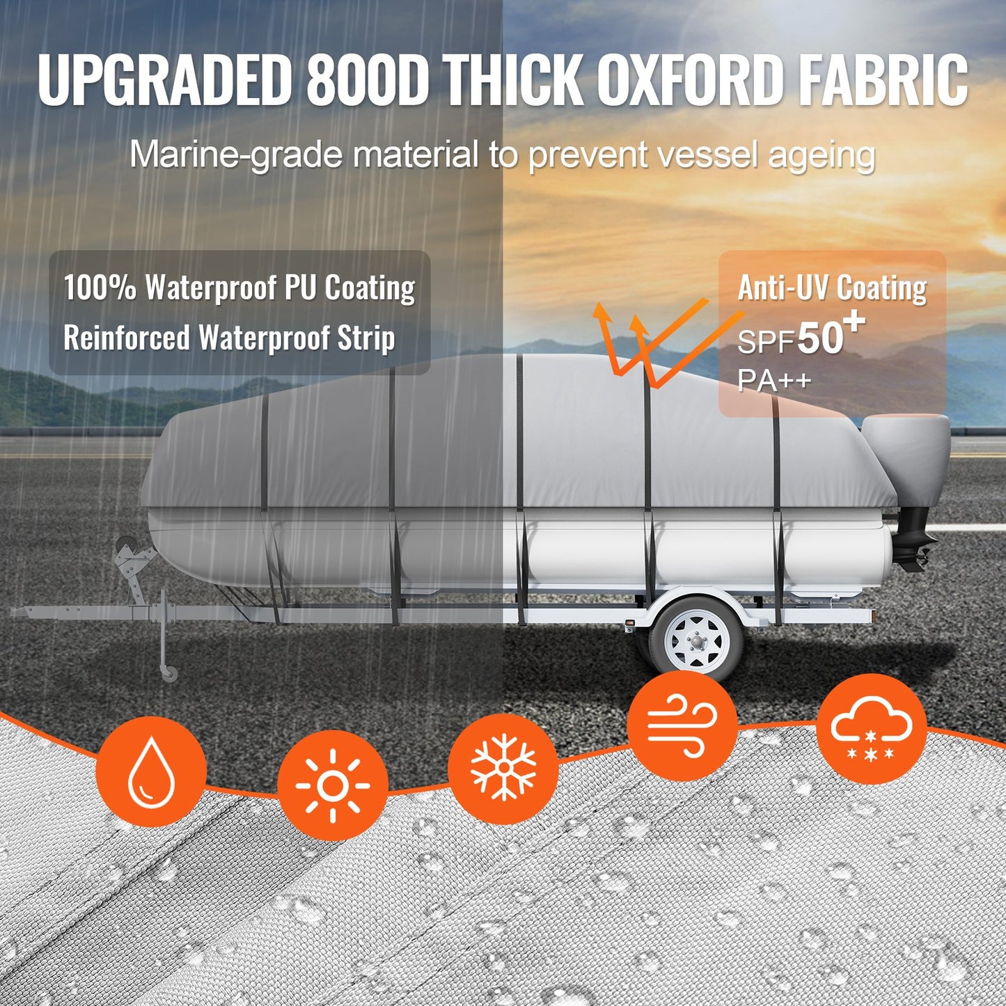 VEVOR Pontoon Boat Cover 800D Waterproof Trailerable 19-20 ft with Storage Bag