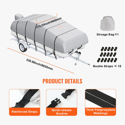 VEVOR Pontoon Boat Cover 800D Waterproof Trailerable 23-24 ft with Storage Bag