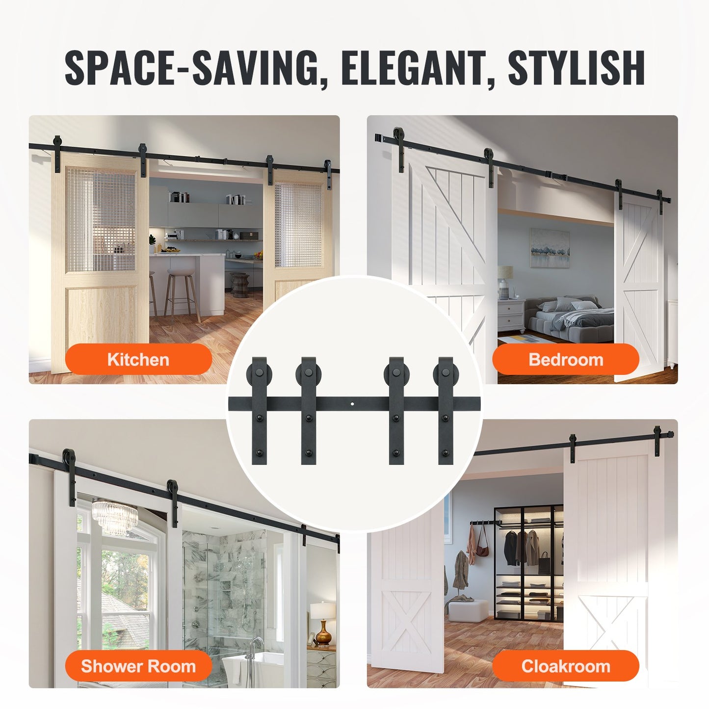 2440 mm Sliding Barn Door Hardware Closet Track Kit for Double Doors J Hanger