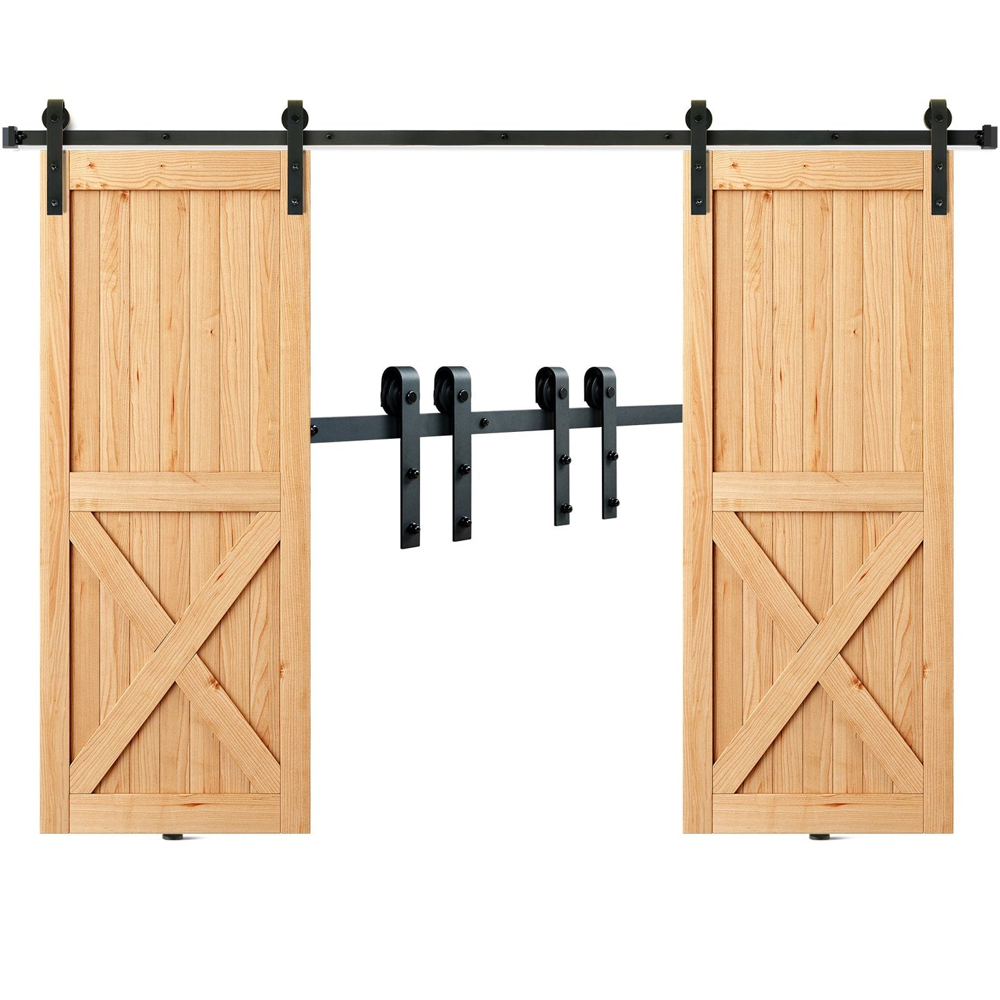 2440 mm Sliding Barn Door Hardware Closet Track Kit for Double Doors J Hanger