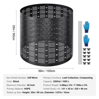 Compost Bin 1000 L, Outdoor Expandable Composter, Easy to Setup & Large Capacity Composting Bin, Fast Creation of Fertile Soil